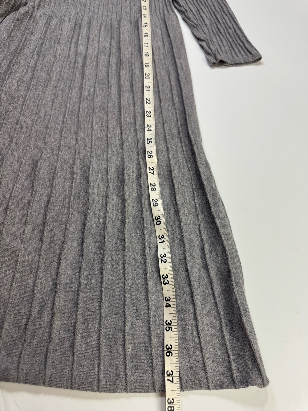 Eileen Fisher Petite M 100% Wool Ribbed Pleated A-Line Dress Gray - Picture 10 of 11